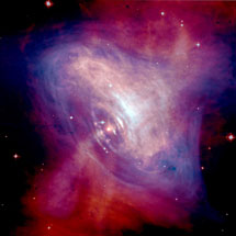 El pulsar del Cangrejo observado en rayos X (Chandra, azul) y en el visible (Hubble) | NASA