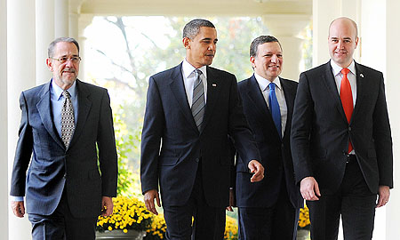 Solana, Obama, Reinfeldt y Barroso en la Casa Blanca. | Efe