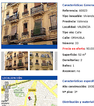 Anuncio de una vivienda en venta de Banesto en Valencia extraído de Casaktua.com | Elmundo.es
