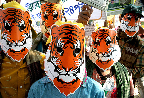 Manifestacin de estudiantes en Calcuta bajo el elma 'Salvad al tigre y a la selva'. | Efe