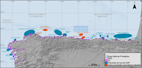 Mapa de las áreas propuestas en el Atlántico y el Cantábrico. | Oceana
