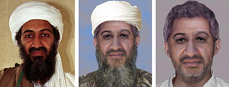 Comparacin entre una foto de 1998 de Bin Laden y dos simulaciones hechas por el FBI. | Ap