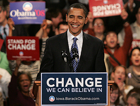 Obama en una imagen durante su campaa electoral en Des Moines, Iowa.