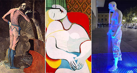 De izda a dcha, 'El actor' y 'El sueo' de Picasso y la escultura-fuente de Bernard Roig.