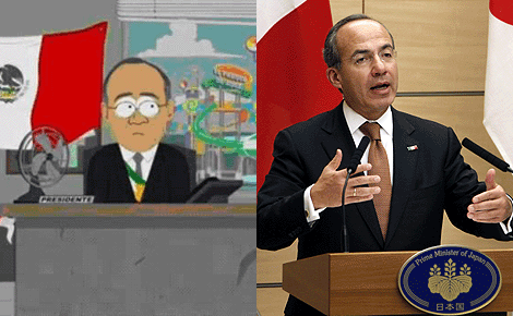 La caricatura de Caldern en 'South Park' junto a una foto reciente del mismo.