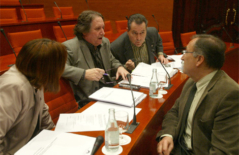 Joan Ferran (abajo) y Jaume Bosch (en el centro) conversan durante la comisin.| D. Umbert