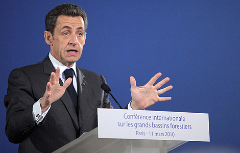 Sarkozy, en la inauguracin de la Conferencia Internacional sobre las grandes cuencas forestales. | Efe
