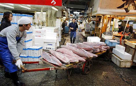 Atún rojo congelado en un mercado de Tokio. | AP