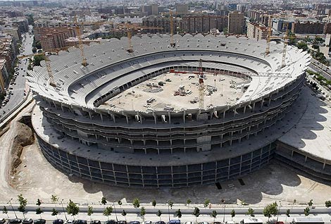 Imagen area del nuevo Mestalla, cuyas obras de construccin estn paralizadas | B.Pajares