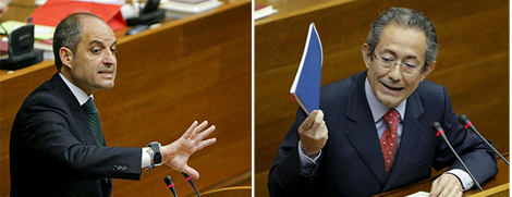Francisco Camps y ngel Luna en sendas intervenciones en la tribuna parlamentaria | E.M.