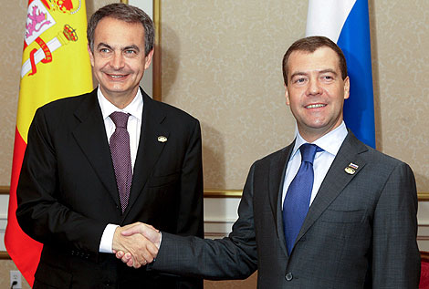 Zapatero, en su encuentro con el presidente ruso. | Efe