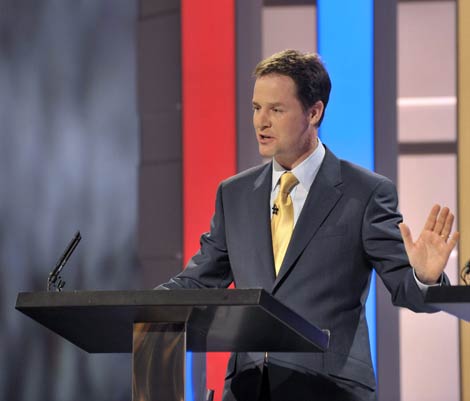 El lder de los liberal-demcratas, Nick Clegg, en un momento del debate. | Efe