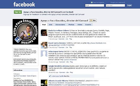 El grupo 'Apoyo a Paco Gonzlez' en Facebook.