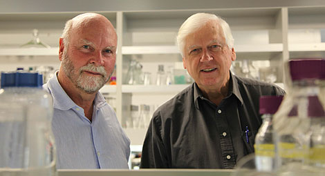 Craig Venter (izda.) y su colaborador, Hamilton Smith, en su laboratorio. | Efe
