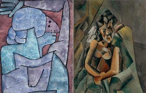 'Verfluchende Frau', de Klee (1939) y 'Femme Assise', de Picasso (1909)