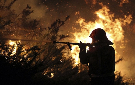 Un miembro de la brigada lucha contra el fuego en Pontevedra. | Efe