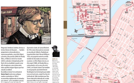 Páginas interiores con dibujo de Woody Allen de la guía de Nueva York.