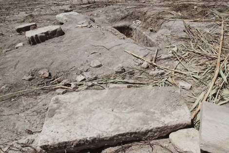 Los restos romanos aparecidos en Aguilar tras las lluvias. | Madero Cubero