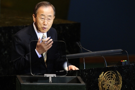 Ban Ki-moon ante la Asamblea General de la ONU. | Afp