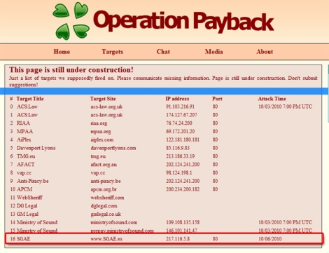 La SGAE, entre las páginas atacadas con éxito en la 'Operation Payback'.