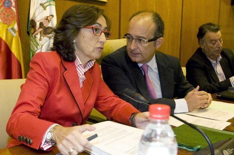 Aguilar, con Martn Soler, hoy en la Comisin de Vivienda del Parlamento andaluz. | Efe