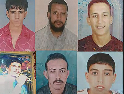 Los cinco heridos en el tiroteo, junto al fallecido Nayem (dcha).