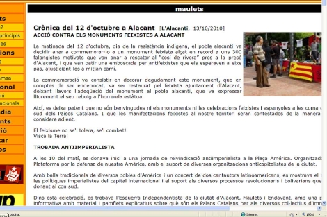Captura de la 'web' en la que el colectivo Maulets se atribuye la autora de los actos. | E.M.