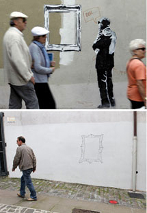 El Graffiti de Banksy ha sido pinbtado por el Ayuntamiento. | Efe