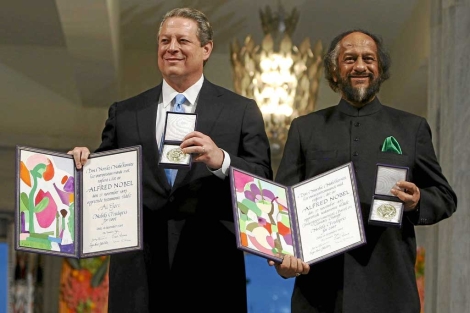 Al Gore y Rajendra Pachauri, premiados con el Nobel de la Paz por divulgar la emergencia del cambio climático. | Scanpix Norway