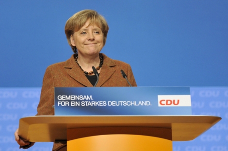 Angela Merkel, en un momento del discurso que pronunci en el congreso de la CDU en Karlsruhe. | EFE