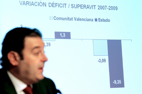 El conseller Gerardo Camps durante la rueda de prensa sobre emisin de deuda. | Efe