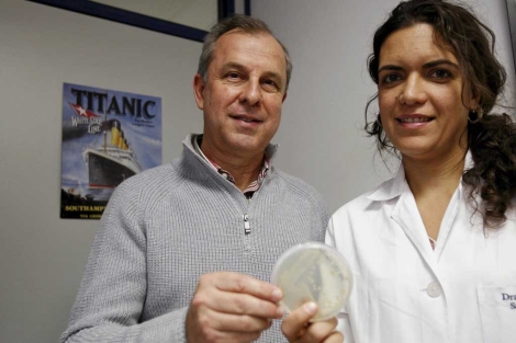 Antonio Ventosa y Crisitina Snchez-Porro muestran la bacteria. | E. Lobato