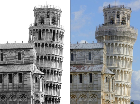 El antes y el despus de las obras de restauracin de la famosa Torre de Pisa. | Afp