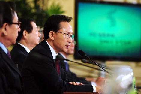 El presidente Lee durante una conferencia en el Ministerio de Unificación. | Afp