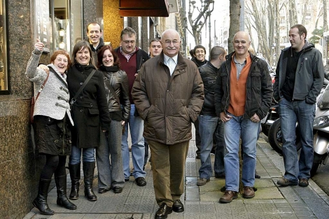 Miembros de Udalbiltza, antes de la rueda de prensa en Bilbao tras ser absueltos. | Foto: Efe