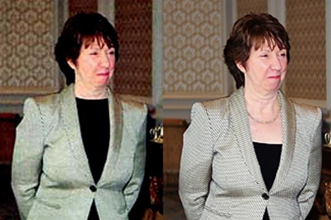 La baronesa Ashton, segn la prensa iran (izq.), y en la realidad (der.). | S. Z. Fazlioglu | AP
