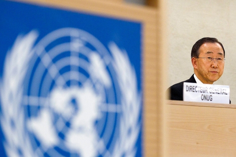 El secretario general de Naciones Unidas, Ban Ki-moon, interviene ante el Consejo de Derechos Humanos, en Ginebra. | Efe