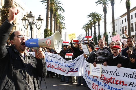 Manifestacin en Rabat en solidaridad con Egipto el pasado da 12 de febrero. | AP