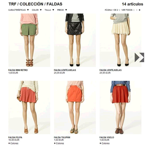 La web de Zara con varias prendas a un euro. Imagen de MujerHoy.com