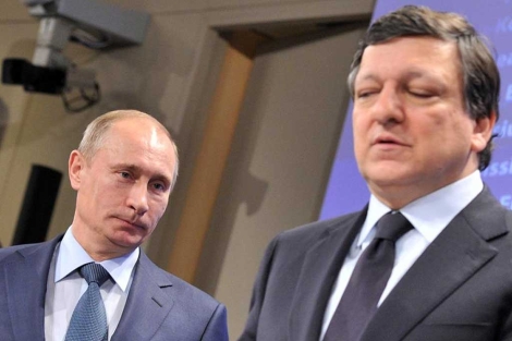 Putin y Barroso, en la rueda de prensa conjunta.| afp
