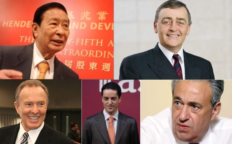 Arriba (desde) izquierda, Lee Shau Kee y el Duque de wastminster. Abajo, Donald Bren (EEUU), Enrique Bauelos y Manuel Jove. | Elmundo.es