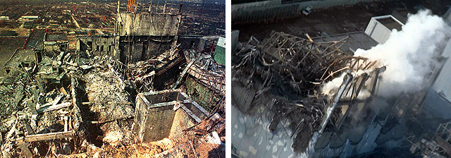 A la izquierda Chernóbil y a la derecha Fukushima.