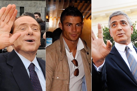 Berlusconi, Cristiano Ronaldo y Clooney. | Efe/Gtres