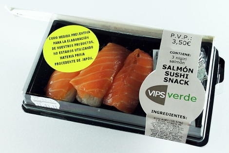 Imagen de una bandeja de sushi adquirida en VIPS. | Federico de Haro