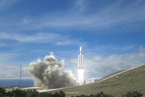 Recreacin del cohete Falcon Heavy. | SpaceX.