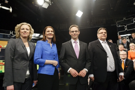 Los contendientes, de izquierda a derecha, Urpilainen, Kiviniemi, Katainen y Soini. | Reuters