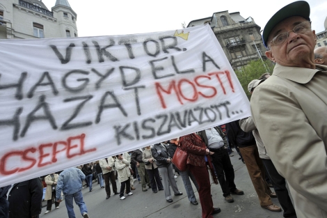 Manifestación contra la reforma de la Constitución en Budapest. | AFP