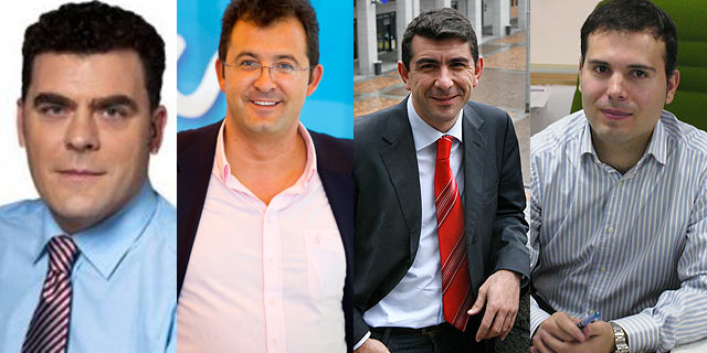 Los candidatos Rafael G. Montoya (PSOE), Jess Gmez (PP), Ral Calle (IU) y Carlos Delgado (ULEG).