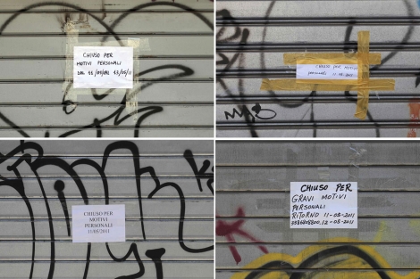 Imagen de cuatro tiendas en Chinatown de Roma, cerradas por diversos motivos. | Reuters