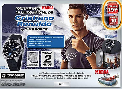 Publicidad del reloj de Ronaldo en 'Marca', adjunta en un comunicado del SUP.